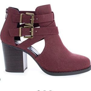 Burgundy Side CutOut Ankle Bootie Block Heel Soda